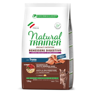 NATURAL TRAINER SPECIALTY NUTRITION BENESSERE DIGESTIVO +1 ANNO FORMULA MONOPROTEICA ANIMALE CON TROTA,PATATE, PISELLI E CECI - immagine 2