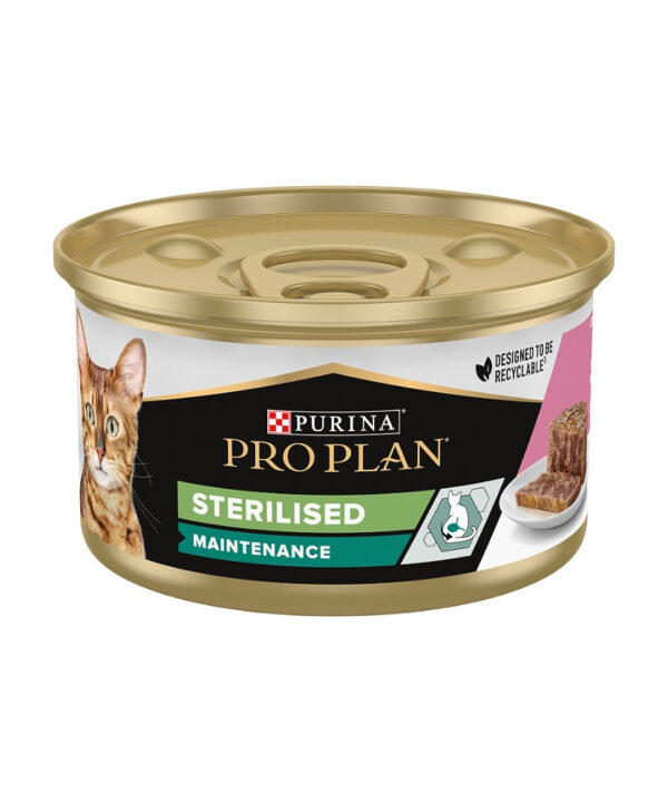 pro-plan-pate-per-gatto-sterilised-con-salmone-e-tonno-in-scatoletta-da-85gr